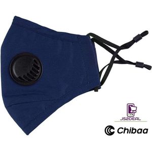 Chibaa - JS2DEAL - Blauw Mondkapje Wasbaar Herbruikbaar Mondmasker Met Ventiel en 1 vervangbare PM2.5 Filter - Katoenen Mondmasker met ventiel en filter - ijzeren neusbeugel - Mouth Mask - Stoffen Mond masker - Herbruikbaar Mond Kapje
