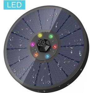 Fontein op Zonne-Energie - Met Accu & LED Verlichting - 6 Kleuren LED Verlichting - Solar Fontein - Waterornamenten voor Buiten - Milieuvriendelijke Fontijn - Incl. 7 opzetstukken - Vijver/Zwembad/Tuin