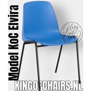 King of Chairs model KoC Elvira azuurblauw met zwart onderstel. Kantinestoel stapelstoel kuipstoel vergaderstoel tuinstoel kantine stoel stapel stoel tuin stoel kantinestoelen stapelstoelen kuipstoelen stapelbare keukenstoel Helene eetkamerstoel