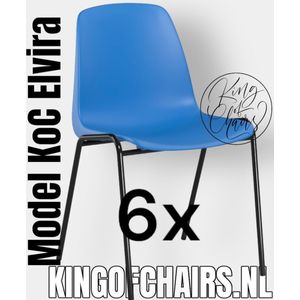King of Chairs -set van 6- model KoC Elvira azuurblauw met zwart onderstel. Kantinestoel stapelstoel kuipstoel vergaderstoel tuinstoel kantine stoel stapel kantinestoelen stapelstoelen kuipstoelen stapelbare keukenstoel Helene eetkamerstoel
