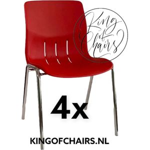 King of Chairs -set van 4- model KoC Denver rood met verchroomd onderstel. Kantinestoel stapelstoel kuipstoel vergaderstoel tuinstoel kantine stoel stapel stoel Jolanda kantinestoelen stapelstoelen kuipstoelen stapelbare Napels eetkamerstoel
