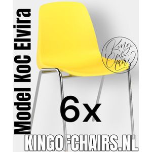 King of Chairs -set van 6- model KoC Elvira geel met verchroomd onderstel. Kantinestoel stapelstoel kuipstoel vergaderstoel tuinstoel kantine stapel stoel kantinestoelen stapelstoelen kuipstoelen arenastoel kerkstoel schoolstoel bezoekersstoel