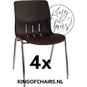 King of Chairs -set van 4- model KoC Denver bruin met verchroomd onderstel. Kantinestoel stapelstoel kuipstoel vergaderstoel tuinstoel kantine stoel stapel stoel Jolanda kantinestoelen stapelstoelen kuipstoelen stapelbare Napels eetkamerstoel