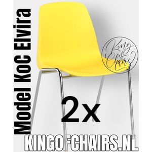 King of Chairs -set van 2- model KoC Elvira geel met verchroomd onderstel. Kantinestoel stapelstoel kuipstoel vergaderstoel tuinstoel kantine stoel stapel kantinestoelen stapelstoelen kuipstoelen stapelbare keukenstoel Helene eetkamerstoel
