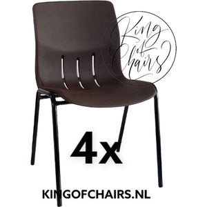 King of Chairs -set van 4- model KoC Denver bruin met zwart onderstel. Kantinestoel stapelstoel kuipstoel vergaderstoel tuinstoel kantine stoel stapel stoel Jolanda kantinestoelen stapelstoelen kuipstoelen stapelbare Napels eetkamerstoel
