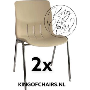 King of Chairs -set van 2- model KoC Denver crème met verchroomd onderstel. Kantinestoel stapelstoel kuipstoel vergaderstoel tuinstoel kantine stoel stapel stoel Jolanda kantinestoelen stapelstoelen kuipstoelen stapelbare Napels eetkamerstoel