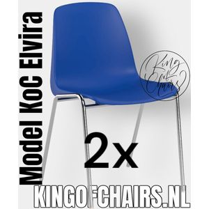 King of Chairs -set van 2- model KoC Elvira blauw met verchroomd onderstel. Kantinestoel stapelstoel kuipstoel vergaderstoel tuinstoel kantine stoel stapel kantinestoelen stapelstoelen kuipstoelen stapelbare keukenstoel Helene eetkamerstoel