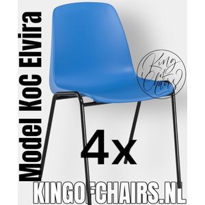 King of Chairs -set van 4- model KoC Elvira azuurblauw met zwart onderstel. Kantinestoel stapelstoel kuipstoel vergaderstoel tuinstoel kantine stoel stapel kantinestoelen stapelstoelen kuipstoelen stapelbare keukenstoel Helene eetkamerstoel