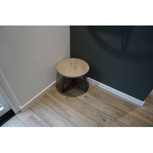 M2-Meubels - ronde eikenhouten salontafel of sidetable met blad van 50cm kleur grijs, mat zwart onderstel
