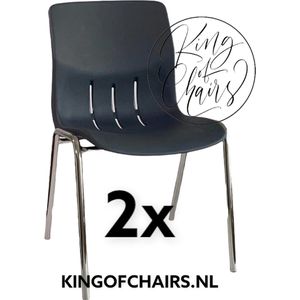 King of Chairs -set van 2- model KoC Denver antraciet met verchroomd onderstel. Kantinestoel stapelstoel kuipstoel vergaderstoel tuinstoel kantine stoel stapel stoel Jolanda kantinestoelen stapelstoelen kuipstoelen stapelbare Napels eetkamerstoel