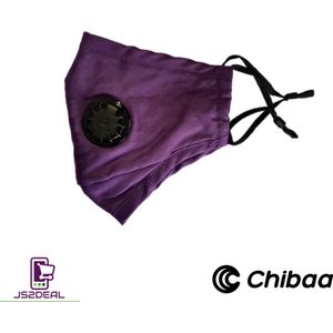Chibaa - JS2DEAL - Paars Mondkapje Wasbaar Herbruikbaar Mondmasker Met Ventiel en 1 vervangbare PM2.5 Filter - Katoenen Mondmasker met ventiel en filter - ijzeren neusbeugel - Mouth Mask - Stoffen Mond masker - Herbruikbaar Mond Kapje
