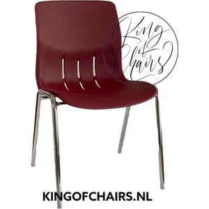 King of Chairs model KoC Denver bordeaux met verchroomd onderstel. Kantinestoel stapelstoel kuipstoel vergaderstoel tuinstoel kantine stoel stapel stoel tuin stoel  kantinestoelen stapelstoelen kuipstoelen stapelbare keukenstoel Napels eetkamerstoel