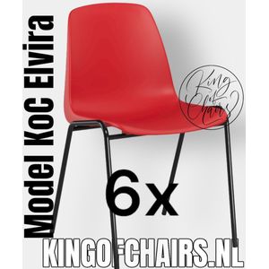 King of Chairs -set van 6- model KoC Elvira rood met zwart onderstel. Kantinestoel stapelstoel kuipstoel vergaderstoel tuinstoel kantine stoel stapel kantinestoelen stapelstoelen kuipstoelen stapelbare keukenstoel Helene eetkamerstoel