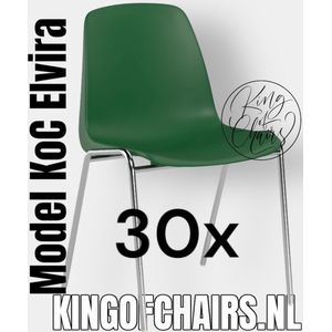 King of Chairs -set van 30- model KoC Elvira groen met verchroomd onderstel. Kantinestoel stapelstoel kuipstoel vergaderstoel tuinstoel kantine stapel stoel kantinestoelen stapelstoelen kuipstoelen arenastoel Helene schoolstoel bezoekersstoel