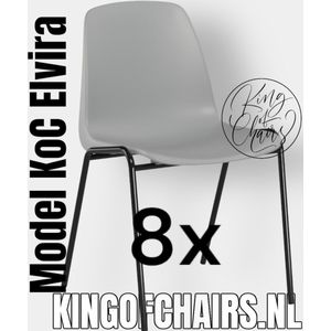 King of Chairs -set van 8- model KoC Elvira lichtgrijs met zwart onderstel. Kantinestoel stapelstoel kuipstoel vergaderstoel tuinstoel kantine stoel stapel kantinestoelen stapelstoelen kuipstoelen stapelbare keukenstoel Helene eetkamerstoel