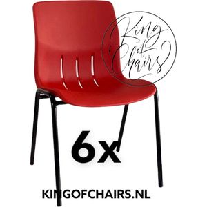 King of Chairs -set van 6- model KoC Denver rood met zwart onderstel. Kantinestoel stapelstoel kuipstoel vergaderstoel tuinstoel kantine stoel stapel stoel Jolanda kantinestoelen stapelstoelen kuipstoelen stapelbare Napels eetkamerstoel