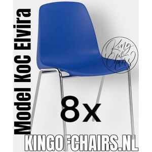 King of Chairs -set van 8- model KoC Elvira blauw met verchroomd onderstel. Kantinestoel stapelstoel kuipstoel vergaderstoel tuinstoel kantine stapel stoel kantinestoelen stapelstoelen kuipstoelen arenastoel Helene schoolstoel bezoekersstoel
