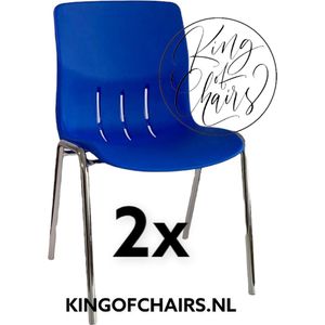 King of Chairs -set van 2- model KoC Denver blauw met verchroomd onderstel. Kantinestoel stapelstoel kuipstoel vergaderstoel tuinstoel kantine stoel stapel stoel Jolanda kantinestoelen stapelstoelen kuipstoelen stapelbare Napels eetkamerstoel