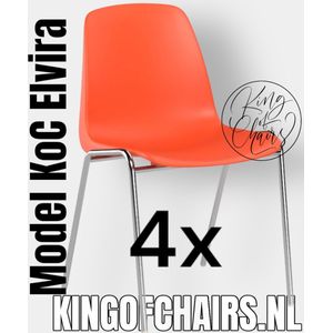 King of Chairs -set van 4- model KoC Elvira oranje met verchroomd onderstel. Kantinestoel stapelstoel kuipstoel vergaderstoel tuinstoel kantine stoel stapel kantinestoelen stapelstoelen kuipstoelen stapelbare keukenstoel Helene eetkamerstoel