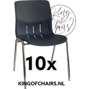 King of Chairs -set van 10- model KoC Denver antraciet met verchroomd onderstel. Kantinestoel stapelstoel kuipstoel vergaderstoel tuinstoel kantine stoel stapel stoel Jolanda kantinestoelen stapelstoelen kuipstoelen stapelbare Napels eetkamerstoel