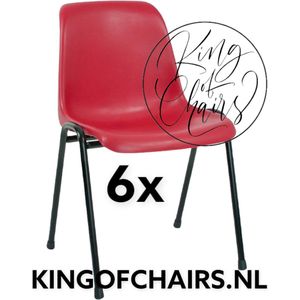 King of Chairs -set van 6- model KoC Daniëlle rood met zwart onderstel. Kantinestoel stapelstoel kuipstoel vergaderstoel tuinstoel kantine stapel stoel kantinestoelen stapelstoelen kuipstoelen De Valk 3360 keukenstoel schoolstoel eetkamerstoel
