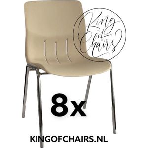 King of Chairs -set van 8- model KoC Denver crème met verchroomd onderstel. Kantinestoel stapelstoel kuipstoel vergaderstoel tuinstoel kantine stoel stapel stoel Jolanda kantinestoelen stapelstoelen kuipstoelen stapelbare Napels eetkamerstoel