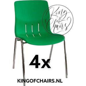 King of Chairs -set van 4- model KoC Denver groen met verchroomd onderstel. Kantinestoel stapelstoel kuipstoel vergaderstoel tuinstoel kantine stoel stapel stoel Jolanda kantinestoelen stapelstoelen kuipstoelen stapelbare Napels eetkamerstoel