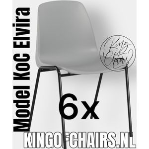 King of Chairs -set van 6- model KoC Elvira lichtgrijs met zwart onderstel. Kantinestoel stapelstoel kuipstoel vergaderstoel tuinstoel kantine stoel stapel kantinestoelen stapelstoelen kuipstoelen stapelbare keukenstoel Helene eetkamerstoel