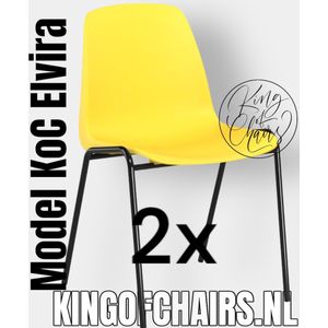 King of Chairs -set van 2- model KoC Elvira geel met zwart onderstel. Kantinestoel stapelstoel kuipstoel vergaderstoel tuinstoel kantine stoel stapel kantinestoelen stapelstoelen kuipstoelen stapelbare keukenstoel Helene eetkamerstoel
