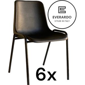 King of Chairs -set van 6- model KoC Everardo zwart met zwart onderstel. Kantinestoel stapelstoel kuipstoel vergaderstoel tuinstoel kantine stoel stapel kantinestoelen stapelstoelen kuipstoelen stapelbare keukenstoel Helene eetkamerstoel