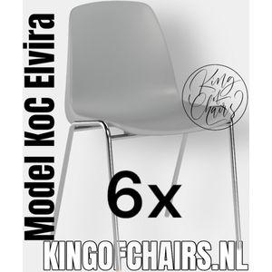 King of Chairs -set van 6- model KoC Elvira lichtgrijs met verchroomd onderstel. Kantinestoel stapelstoel kuipstoel vergaderstoel tuinstoel kantine stapel stoel kantinestoelen stapelstoelen kuipstoelen arenastoel kerkstoel schoolstoel bezoekersstoel