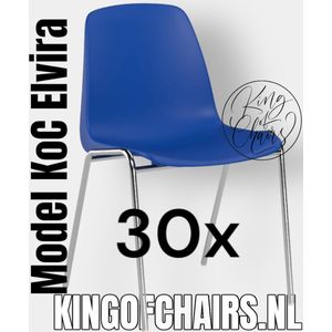 King of Chairs -set van 30- model KoC Elvira blauw met verchroomd onderstel. Kantinestoel stapelstoel kuipstoel vergaderstoel tuinstoel kantine stapel stoel kantinestoelen stapelstoelen kuipstoelen arenastoel Helene schoolstoel bezoekersstoel