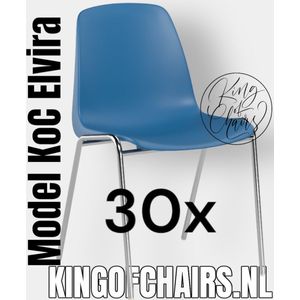 King of Chairs -set van 30- model KoC Elvira hemelsblauw met verchroomd onderstel. Kantinestoel stapelstoel kuipstoel vergaderstoel tuinstoel kantine stapel stoel kantinestoelen stapelstoelen kuipstoelen arenastoel Helene schoolstoel bezoekersstoel