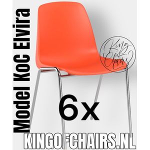 King of Chairs -set van 6- model KoC Elvira oranje met verchroomd onderstel. Kantinestoel stapelstoel kuipstoel vergaderstoel tuinstoel kantine stoel stapel kantinestoelen stapelstoelen kuipstoelen stapelbare keukenstoel Helene eetkamerstoel