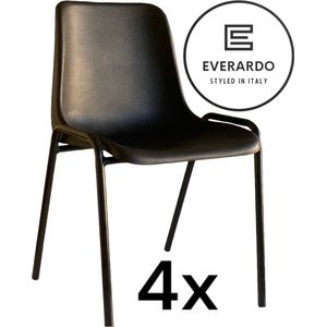 King of Chairs -set van 4- model KoC Everardo zwart met zwart onderstel. Kantinestoel stapelstoel kuipstoel vergaderstoel tuinstoel kantine stoel stapel kantinestoelen stapelstelen stapelstoelen kuipstoelen stapelbare keukenstoel Helene eetkamerstoel