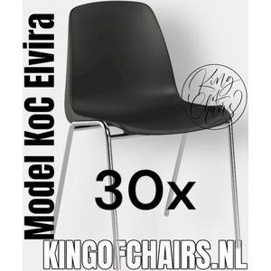 King of Chairs -set van 30- model KoC Elvira zwart met verchroomd onderstel. Kantinestoel stapelstoel kuipstoel vergaderstoel tuinstoel kantine stapel stoel kantinestoelen stapelstoelen kuipstoelen arenastoel Helene schoolstoel bezoekersstoel