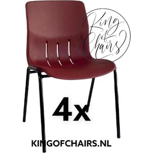 King of Chairs -set van 4- model KoC Denver bordeaux met zwart onderstel. Kantinestoel stapelstoel kuipstoel vergaderstoel tuinstoel kantine stoel stapel stoel Jolanda kantinestoelen stapelstoelen kuipstoelen stapelbare Napels eetkamerstoel