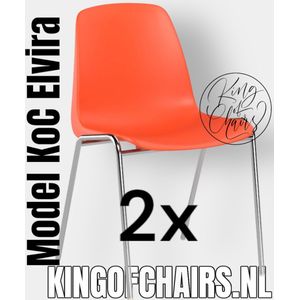 King of Chairs -set van 2- model KoC Elvira oranje met verchroomd onderstel. Kantinestoel stapelstoel kuipstoel vergaderstoel tuinstoel kantine stoel stapel kantinestoelen stapelstoelen kuipstoelen stapelbare keukenstoel Helene eetkamerstoel