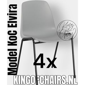 King of Chairs -set van 4- model KoC Elvira lichtgrijs met zwart onderstel. Kantinestoel stapelstoel kuipstoel vergaderstoel tuinstoel kantine stoel stapel kantinestoelen stapelstoelen kuipstoelen stapelbare keukenstoel Helene eetkamerstoel