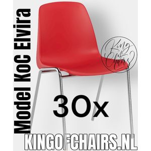 King of Chairs -set van 30- model KoC Elvira rood met verchroomd onderstel. Kantinestoel stapelstoel kuipstoel vergaderstoel tuinstoel kantine stapel stoel kantinestoelen stapelstoelen kuipstoelen arenastoel Helene schoolstoel bezoekersstoel