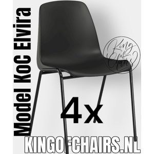 King of Chairs -set van 4- model KoC Elvira zwart met zwart onderstel. Kantinestoel stapelstoel kuipstoel vergaderstoel tuinstoel kantine stoel stapel kantinestoelen stapelstoelen kuipstoelen stapelbare keukenstoel Helene eetkamerstoel