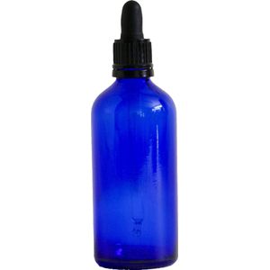 Blauw glazen pipetflesje 100 ml inclusief zwart pipet - aromatherapie