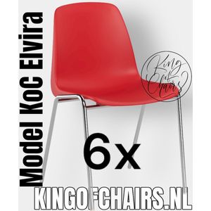 King of Chairs -set van 6- model KoC Elvira rood met verchroomd onderstel. Kantinestoel stapelstoel kuipstoel vergaderstoel tuinstoel kantine stapel stoel kantinestoelen stapelstoelen kuipstoelen arenastoel kerkstoel schoolstoel bezoekersstoel