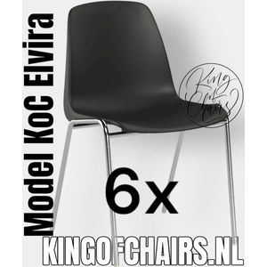 King of Chairs -set van 6- model KoC Elvira zwart met verchroomd onderstel. Kantinestoel stapelstoel kuipstoel vergaderstoel tuinstoel kantine stoel stapel kantinestoelen stapelstoelen kuipstoelen stapelbare keukenstoel Helene eetkamerstoel