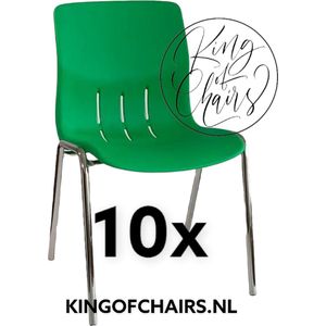 King of Chairs -set van 10- model KoC Denver groen met verchroomd onderstel. Kantinestoel stapelstoel kuipstoel vergaderstoel tuinstoel kantine stoel stapel stoel Jolanda kantinestoelen stapelstoelen kuipstoelen stapelbare Napels eetkamerstoel
