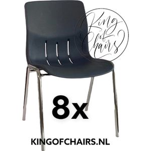 King of Chairs -set van 8- model KoC Denver antraciet met verchroomd onderstel. Kantinestoel stapelstoel kuipstoel vergaderstoel tuinstoel kantine stoel stapel stoel Jolanda kantinestoelen stapelstoelen kuipstoelen stapelbare Napels eetkamerstoel