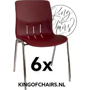 King of Chairs -set van 6- model KoC Denver bordeaux met verchroomd onderstel. Kantinestoel stapelstoel kuipstoel vergaderstoel tuinstoel kantine stoel stapel stoel Jolanda kantinestoelen stapelstoelen kuipstoelen stapelbare Napels eetkamerstoel