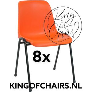 King of Chairs -set van 8- model Daniëlle oranje met zwart onderstel. Kantinestoel stapelstoel kuipstoel vergaderstoel tuinstoel kantine stoel stapel stoel kantinestoelen stapelstoelen kuipstoelen De Valk 3360 keukenstoel schoolstoel eetkamerstoel