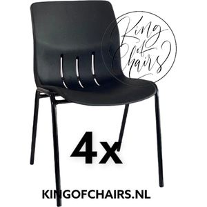 King of Chairs -set van 4- model KoC Denver zwart met zwart onderstel. Kantinestoel stapelstoel kuipstoel vergaderstoel tuinstoel kantine stoel stapel stoel Jolanda kantinestoelen stapelstoelen kuipstoelen stapelbare Napels eetkamerstoel