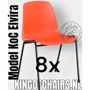 King of Chairs -set van 8- model KoC Elvira oranje met zwart onderstel. Kantinestoel stapelstoel kuipstoel vergaderstoel tuinstoel kantine stoel stapel kantinestoelen stapelstoelen kuipstoelen stapelbare keukenstoel Helene eetkamerstoel